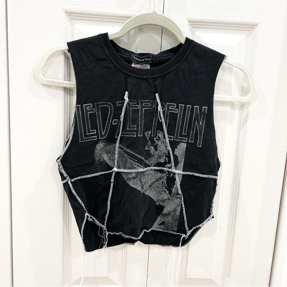 Reworked Led Zeppelin Crop Top Size Small | Exposed Seam Patchwork Tank